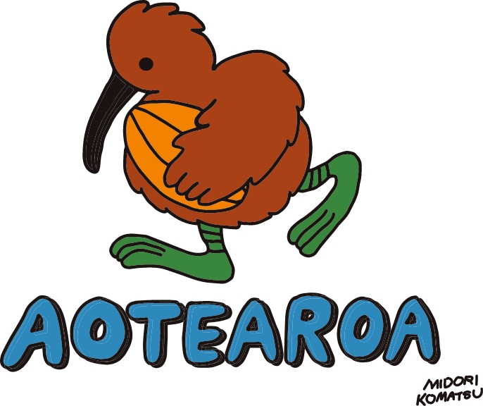 ラグビーボールを抱えたキーウィ　イラスト