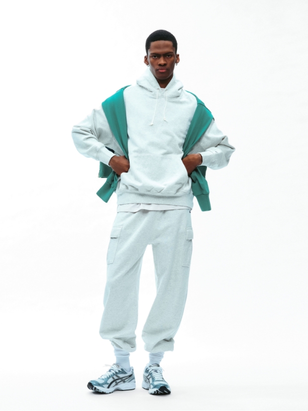 SOLID COLOR RUGBY JERSEY,HEAVY SWEAT PARKA,HEAVY SWEAT CARGO PANTS,GRIP STOCKINGS