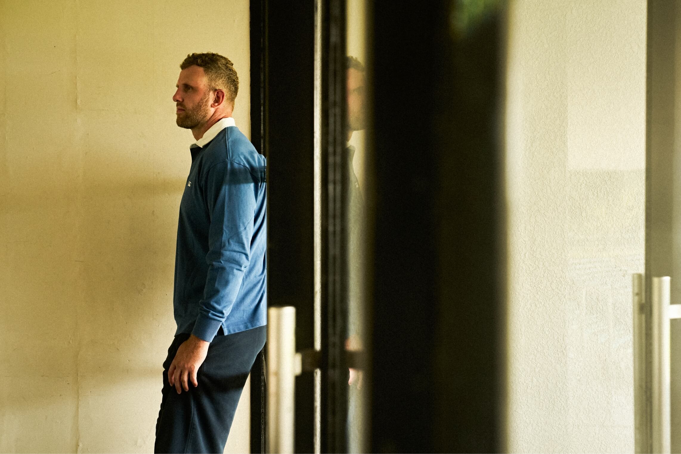 TOPS SOLID COLOR RUGBY JERSEY,BOTTOMS FADE HEAVY SWEAT PANTS