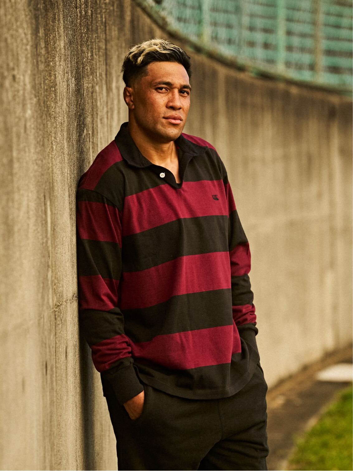 TOPS 4INCH STRIPE RUGBY JERSEY,BOTTOMS FADE HEAVY SWEAT PANTS