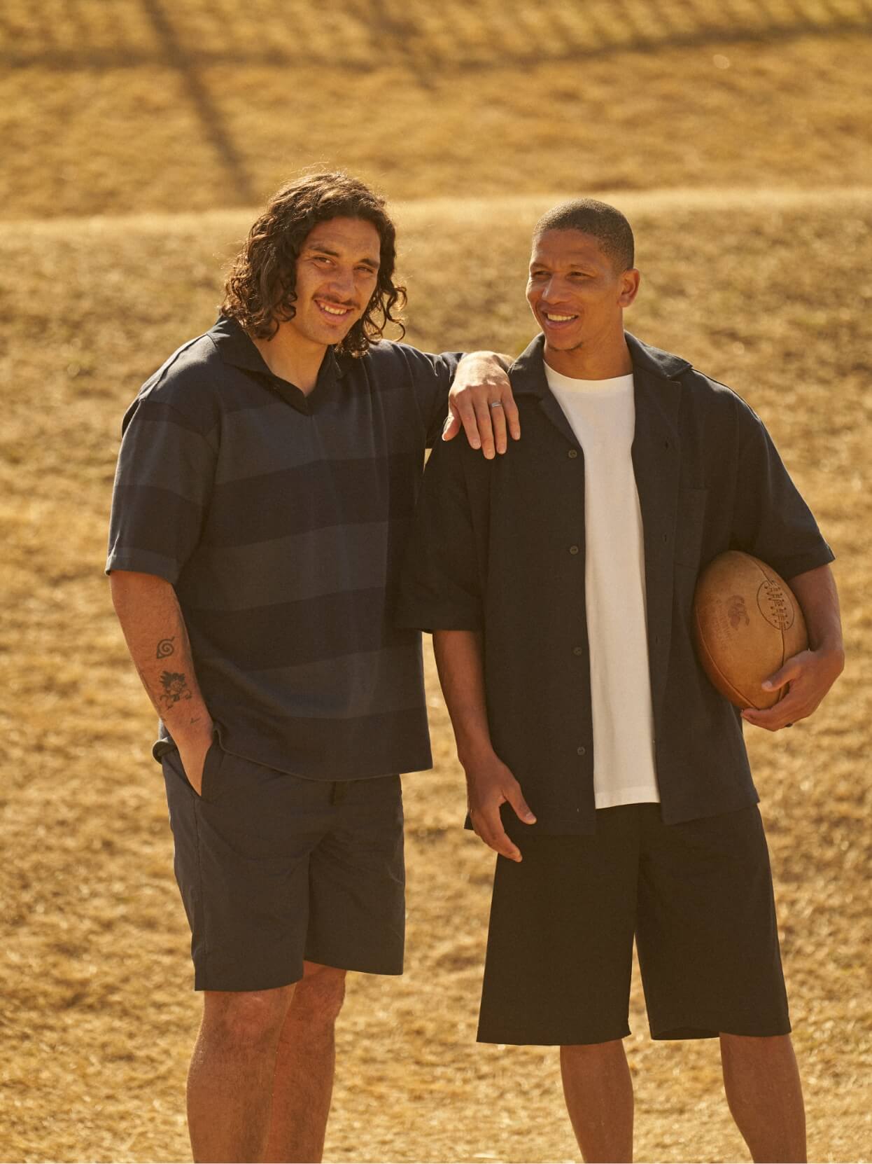 Left S/S NZ TYPE RUGBY JERSEY・FIELD SHORTS,Right RUGBY JERSEY OPEN COLLAR SHIRT・MULTI ACTIVE SHORTS