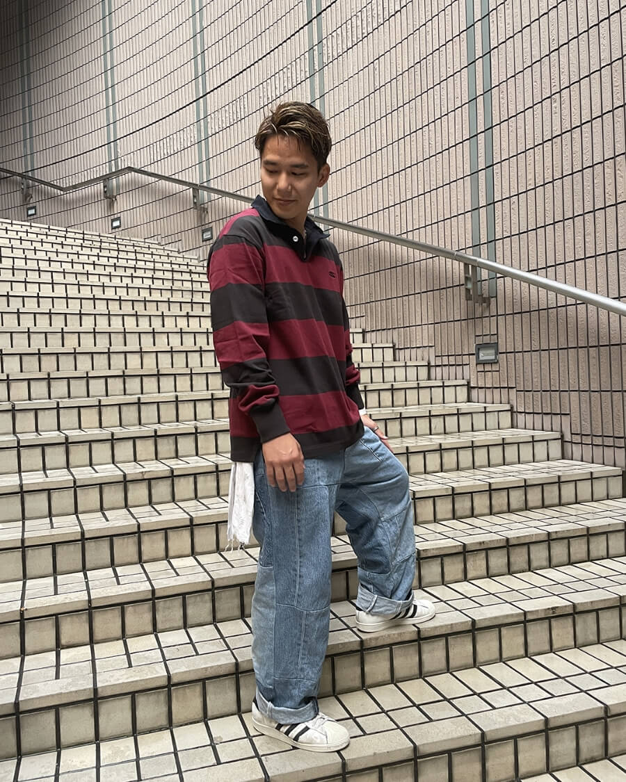 4INCH STRIPE RUGBY JERSEY マルーン（69）
